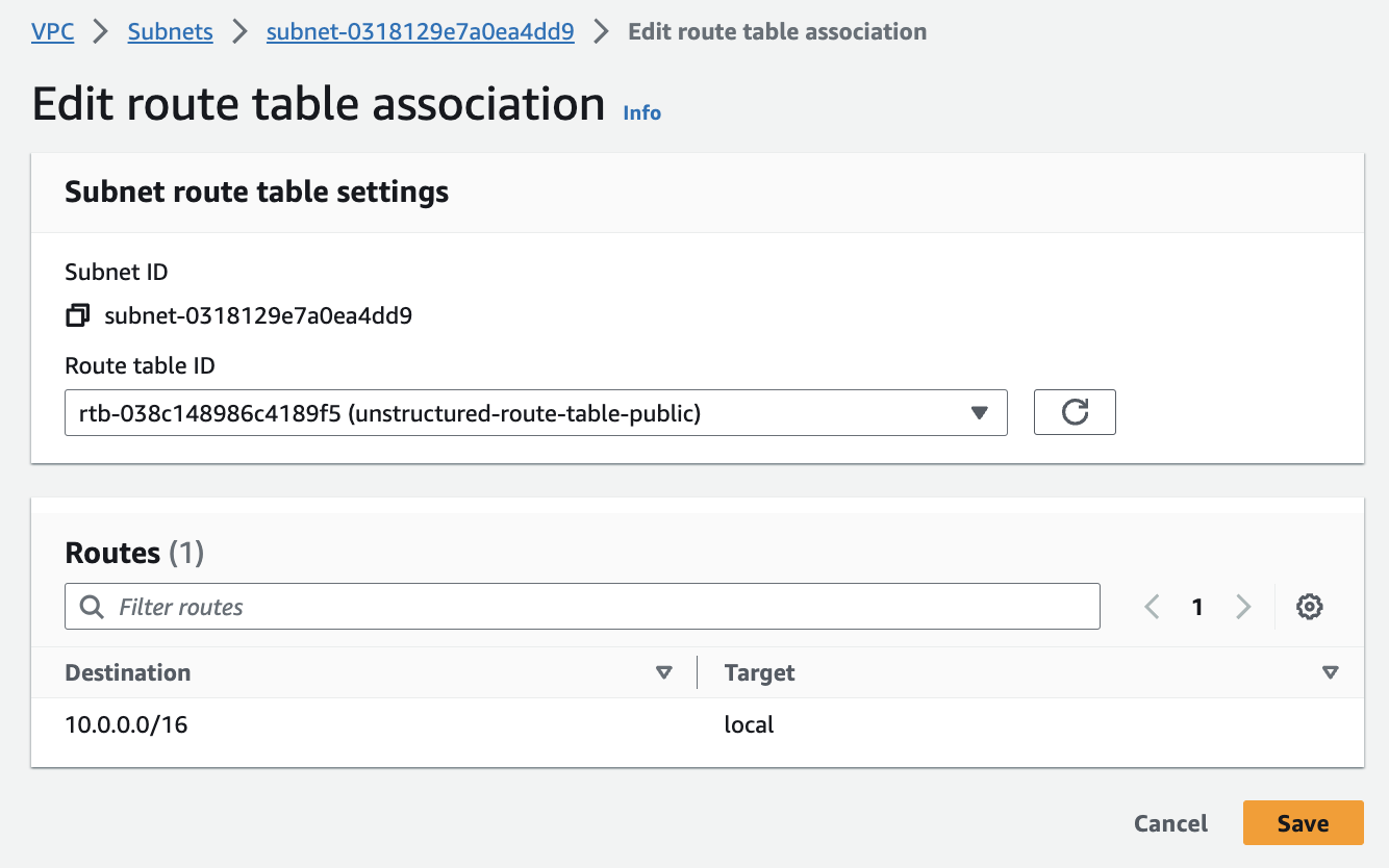 connect public subnet to route table